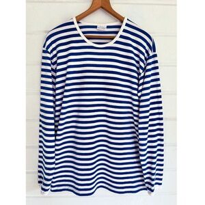 MARIMEKKO Mari Long Sleeve Crew neck Tee in Royal Blue/White Stripe - L